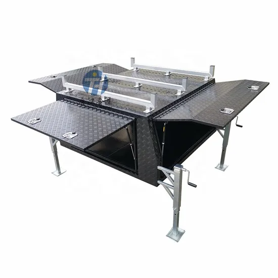 1600mm Dual Cab Ute Checker Plate Aluminum Camper Canopy with 3 Doors and Toolbox for Dmax, Hilux, Landcruiser, Ranger for Van, Camping, Pickup, Trailer, Truck